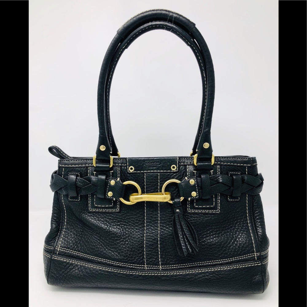Coach Hampton Black Pebbled Leather Satchel